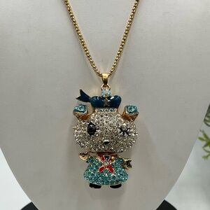 Betsey Johnson Articulated Blue Crystals Sailor Animal Mouse Pendant‎ Necklace